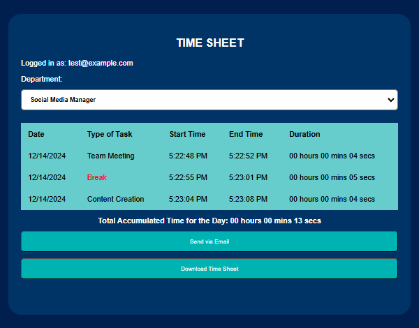 Time Task Tracker Time Sheet